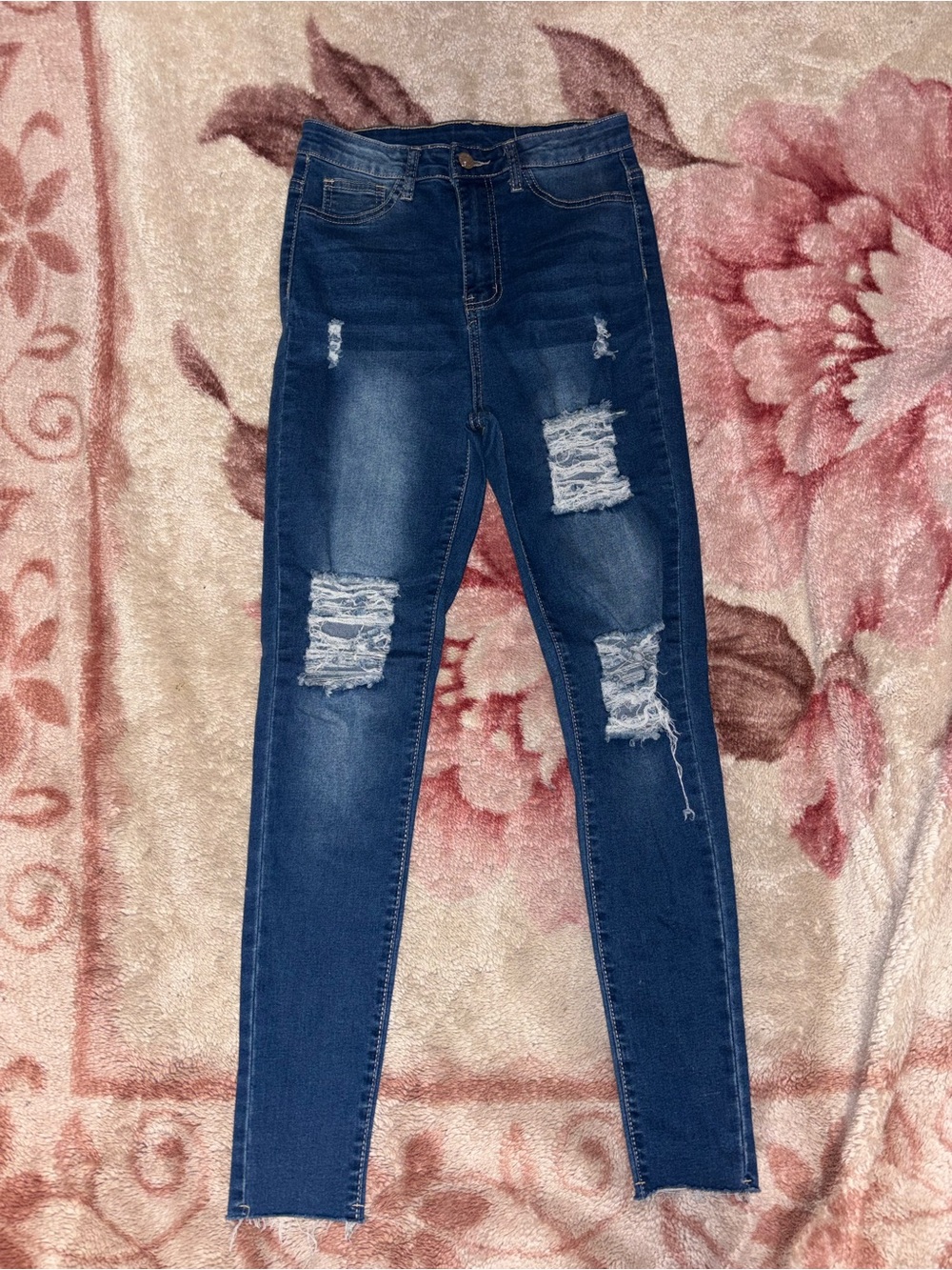 SHEIN Dark Blue Distressed Skinny Jeans